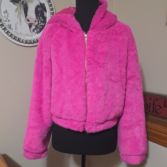 Allegra K Women's Vibrant Pink Teddy Jacket - Picture 4 of 8